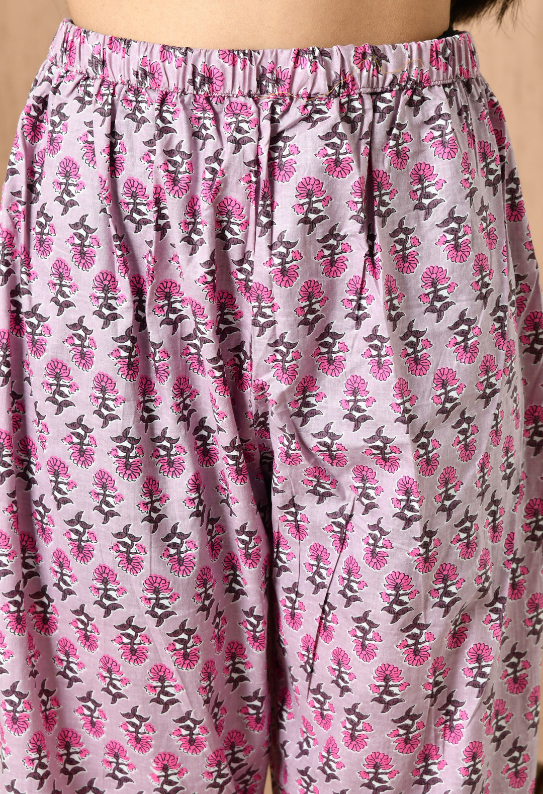 Pink Floral V-Neck Kurta Sets