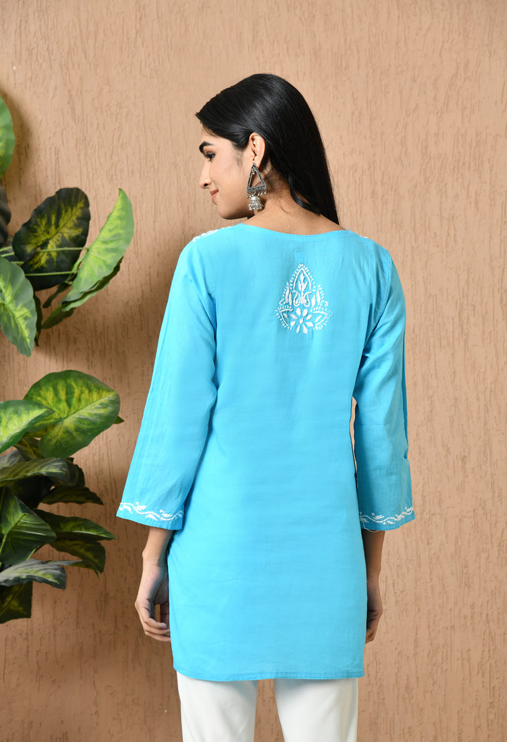 Blue Hadloom Chikankari Kurti