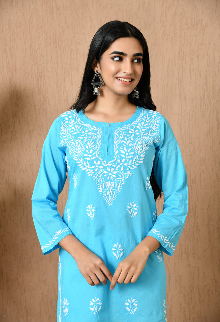 Blue Hadloom Chikankari Kurti
