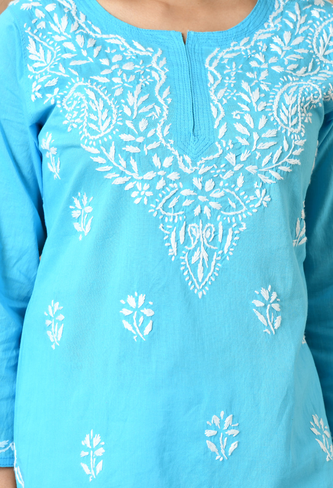 Blue Hadloom Chikankari Kurti