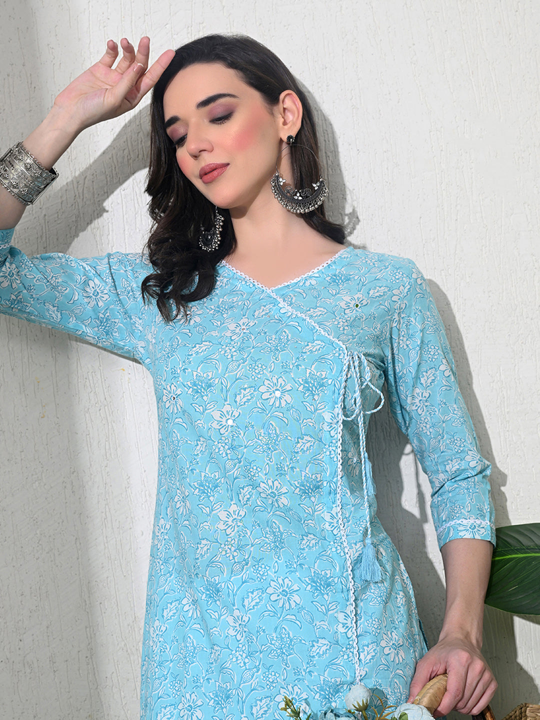 Light Blue Block Print Angarakha Kurta