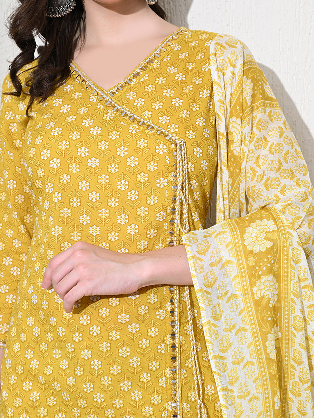 Yellow Mirror  Work Jaipuri Kurta Set