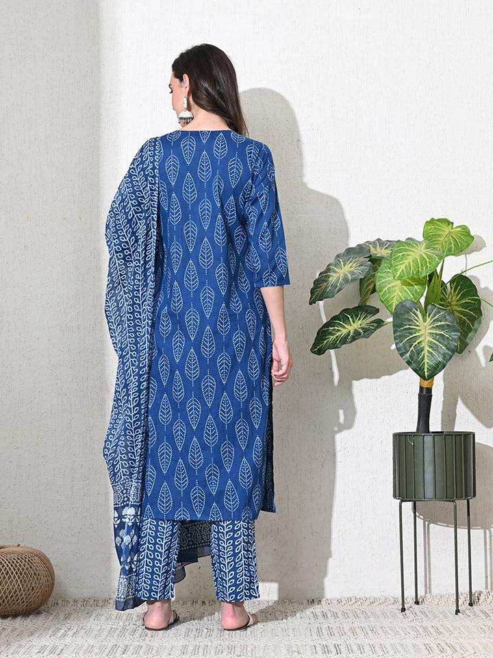 Blue Jaipuri Print Sequins Work Kurta set