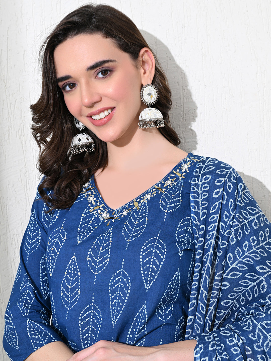 Blue Jaipuri Print Sequins Work Kurta set