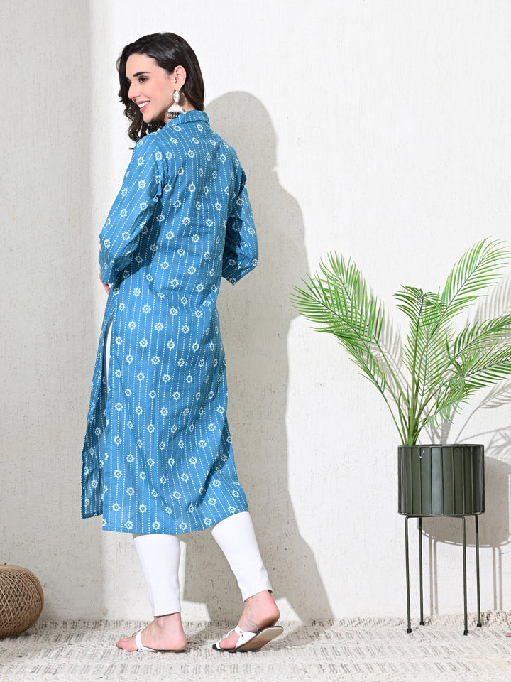 Blue Block Print Cotton Kurta