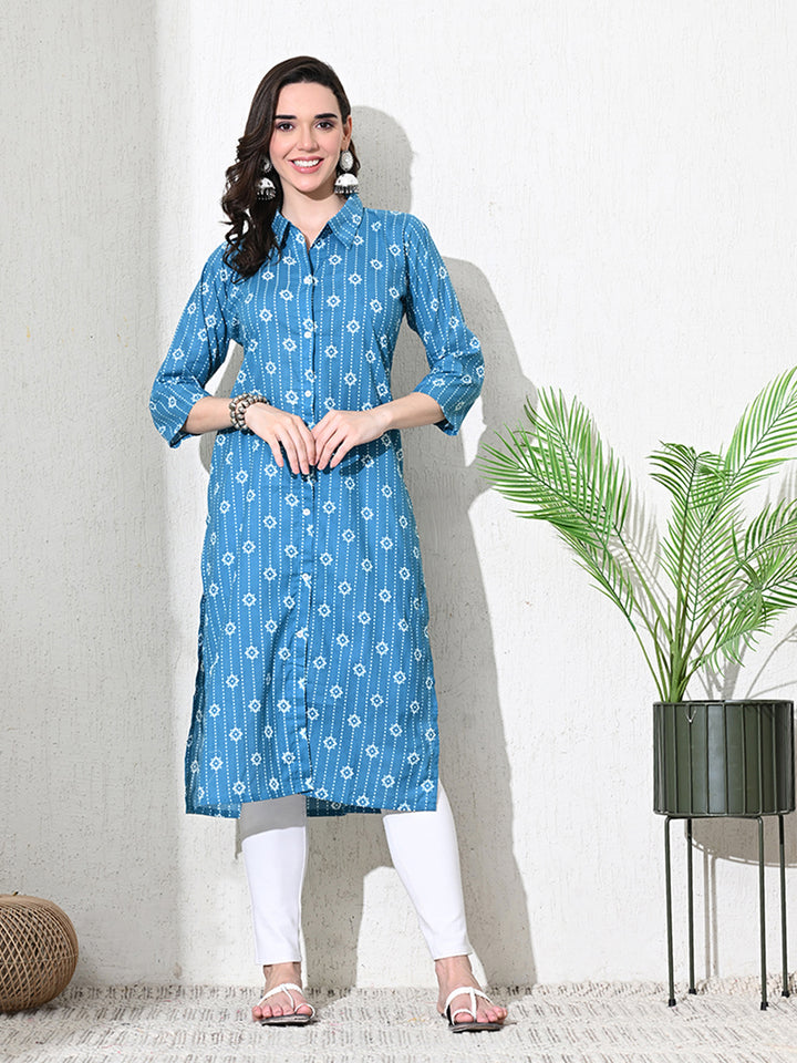 Blue Block Print Cotton Kurta