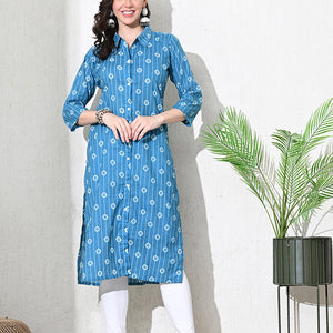 Blue Block Print Cotton Kurta