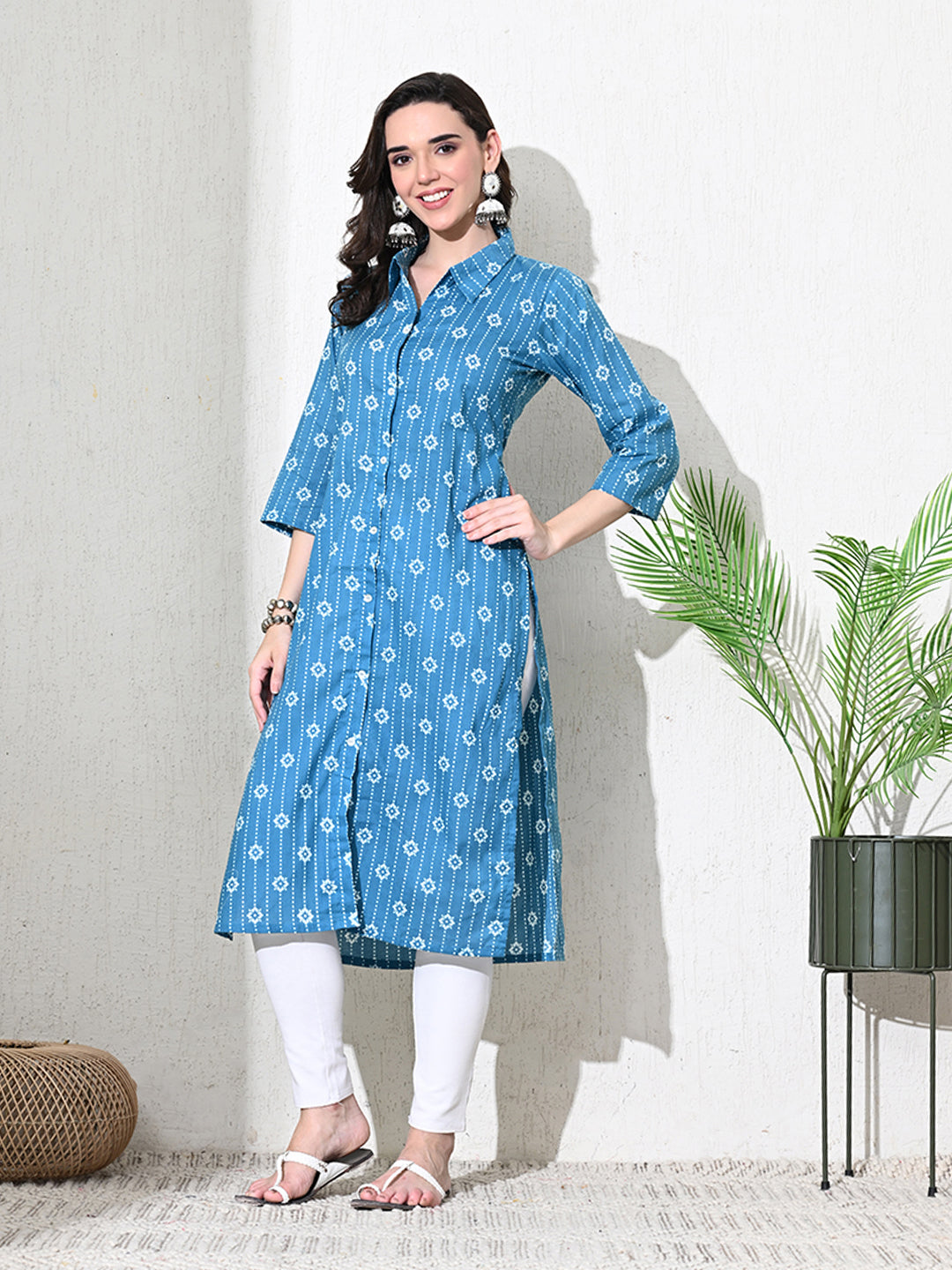 Blue Block Print Cotton Kurta