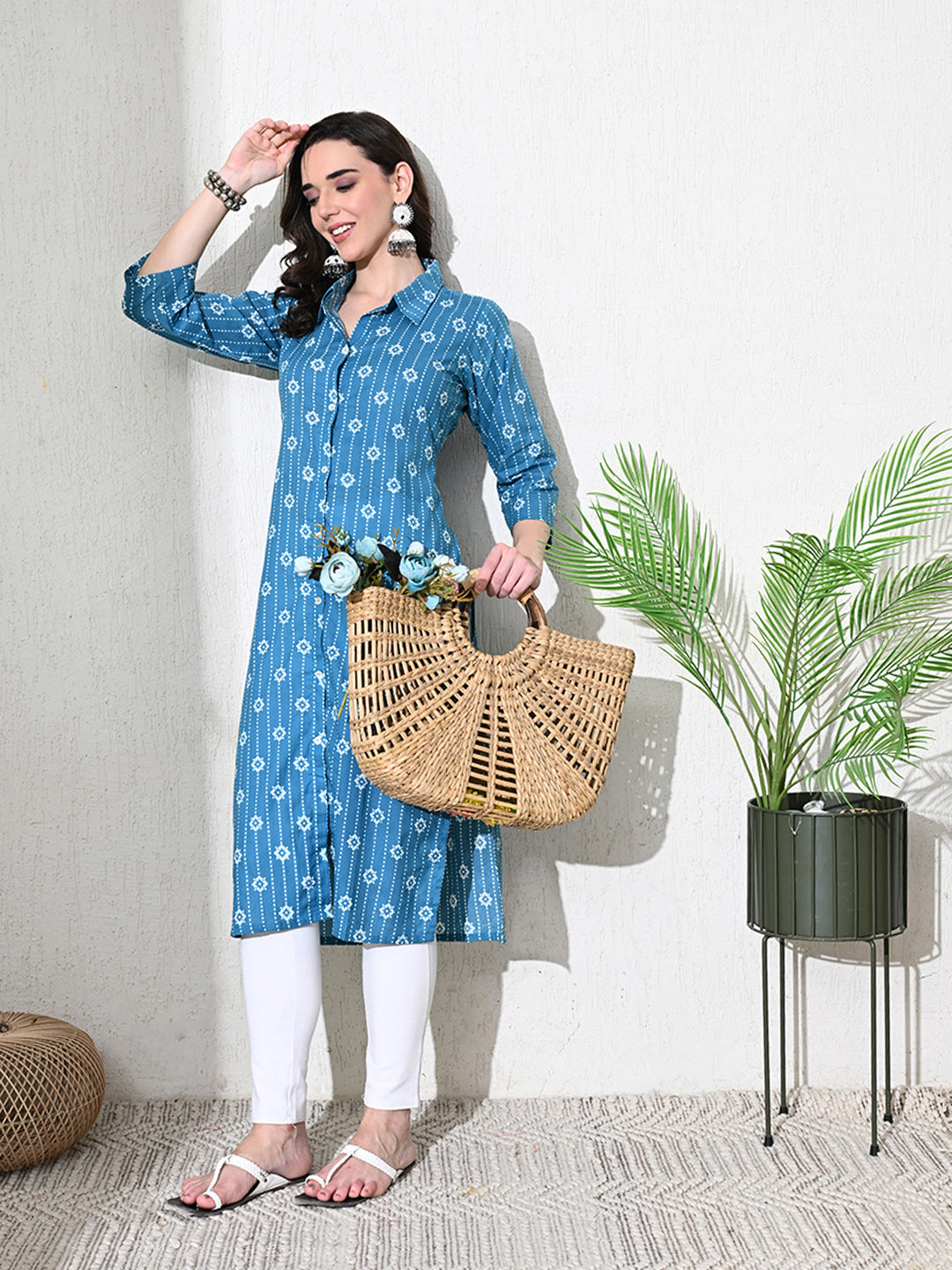 Blue Block Print Cotton Kurta