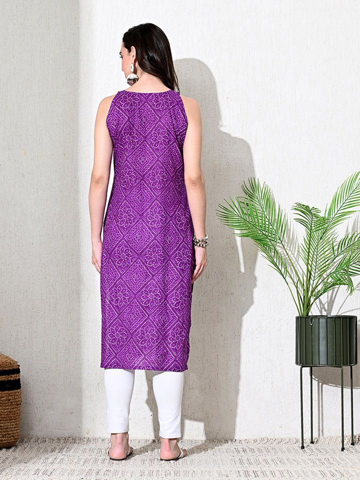 Purple Bandhani Print Cotton kurta