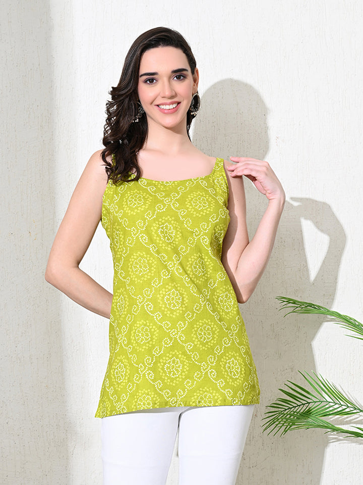 Green Jaipuri Print Cotton Kurti