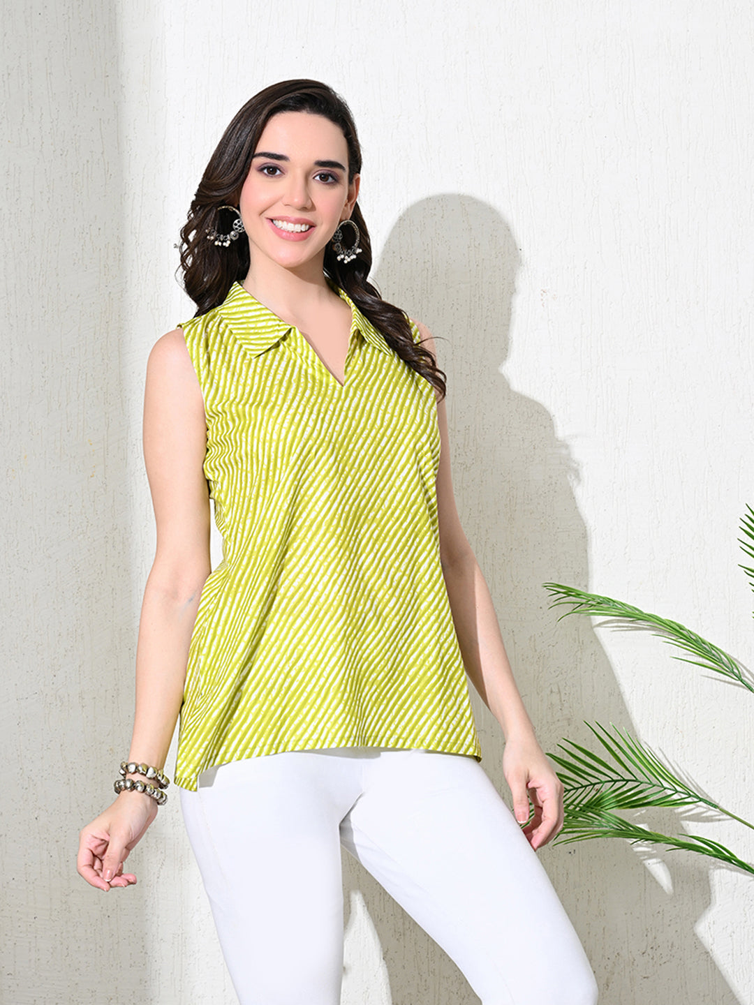 Green Leheriya Print Cotton Kurti