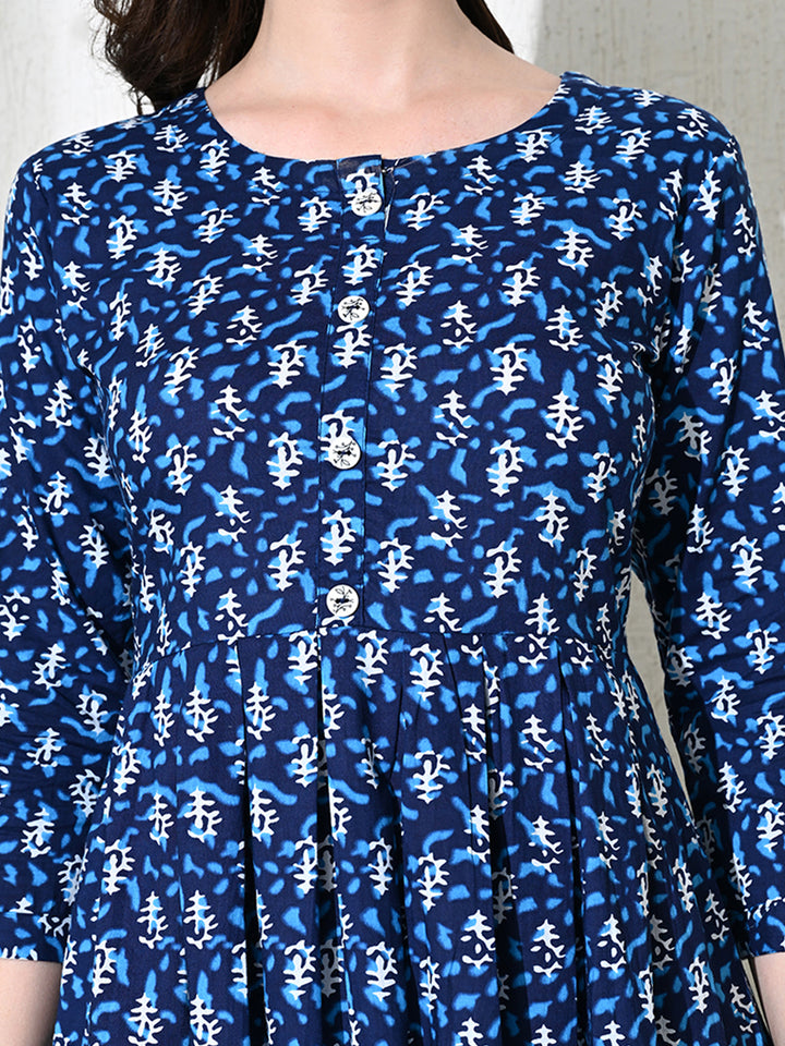 Indigo Block Print Cotton Flared Top