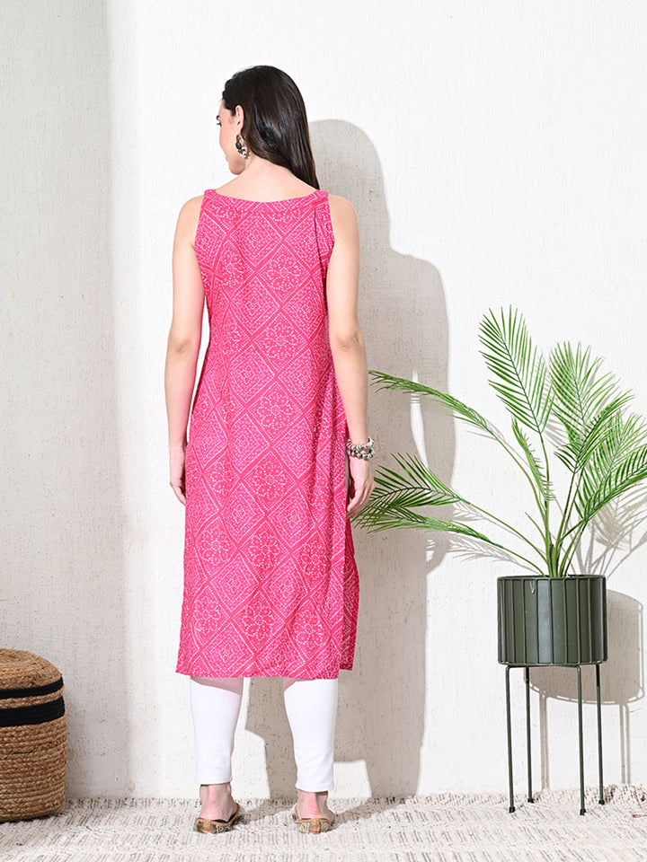 Magenta Bandhani Print Jaipuri Kurta