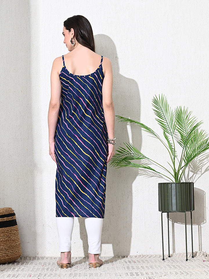 Deep Blue Leheriya Print Cotton Kurta