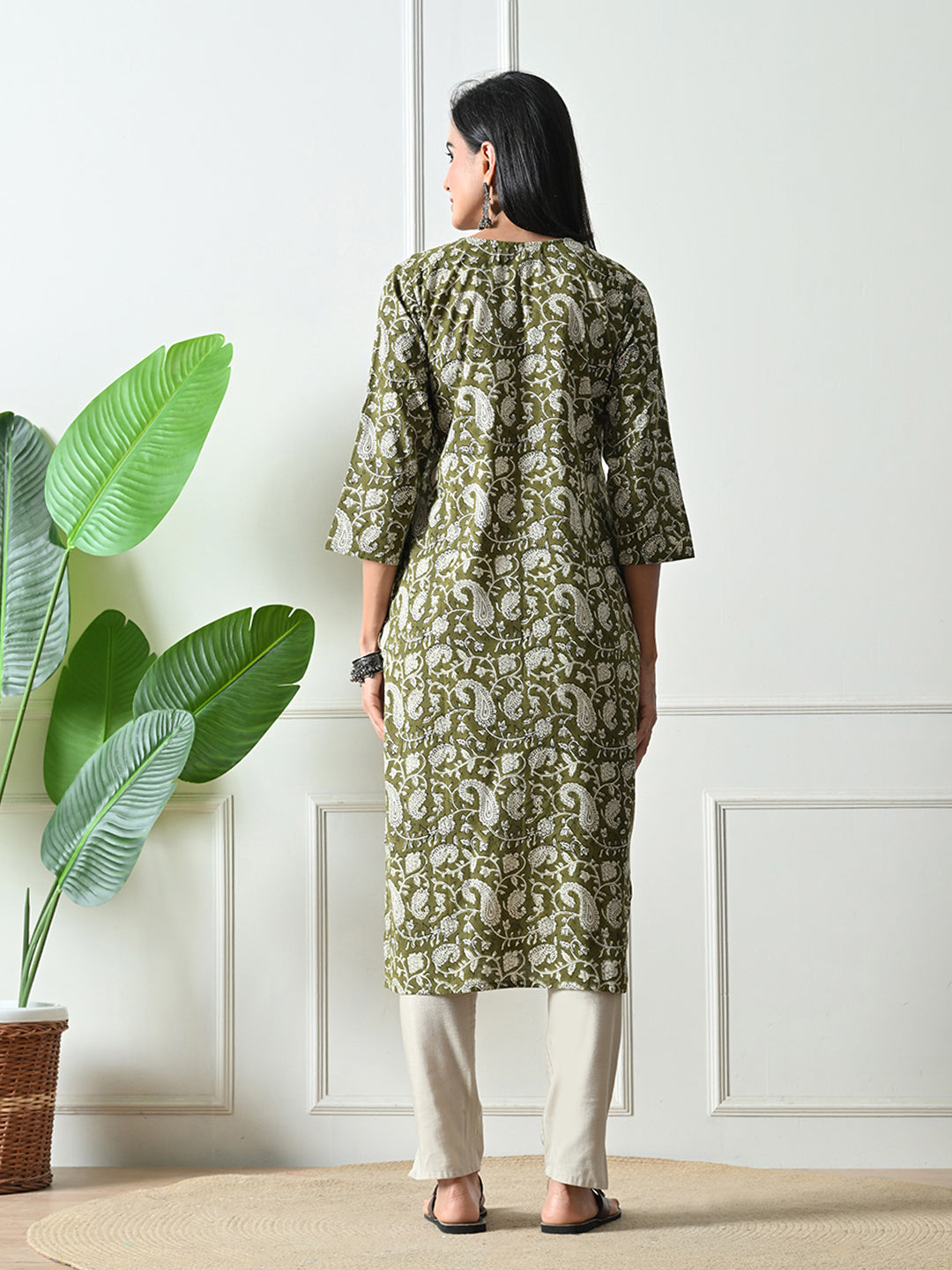 Green Block Print Pure Cotton Kurta