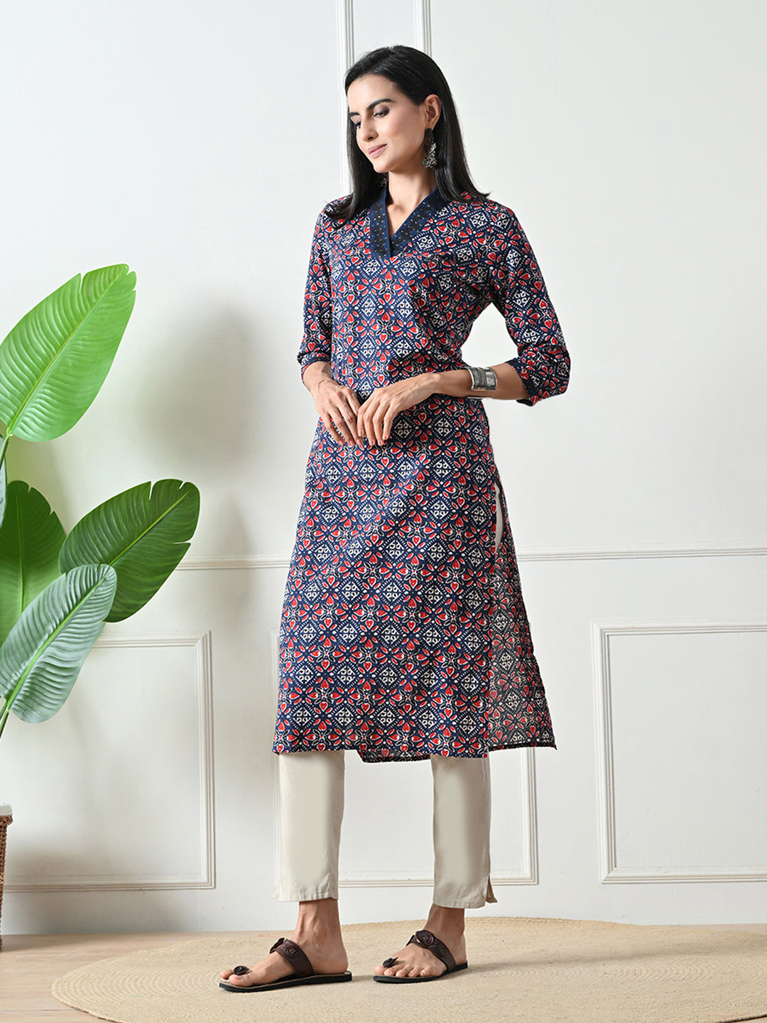 Blue Geometric Print Cotton Kurta