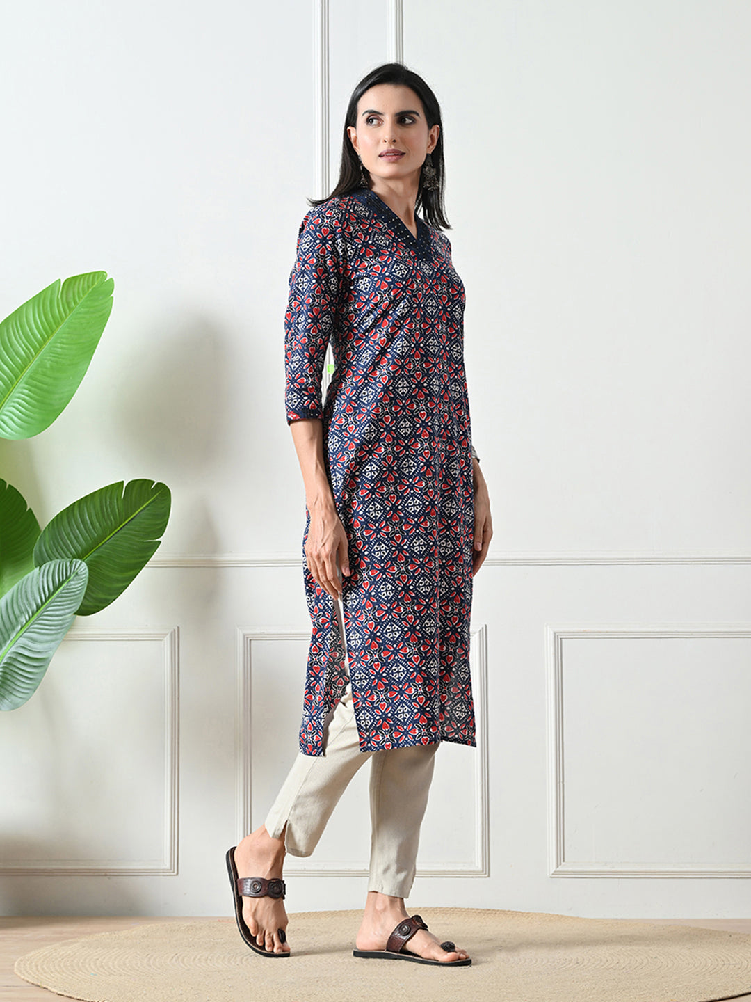 Blue Geometric Print Cotton Kurta
