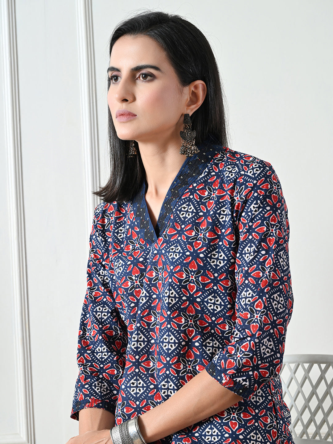 Blue Geometric Print Cotton Kurta