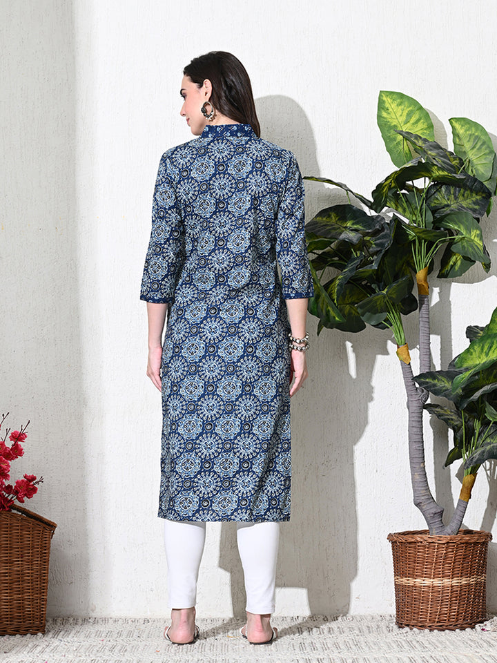 Deep Blue Ajhrak Print Cotton Kurta