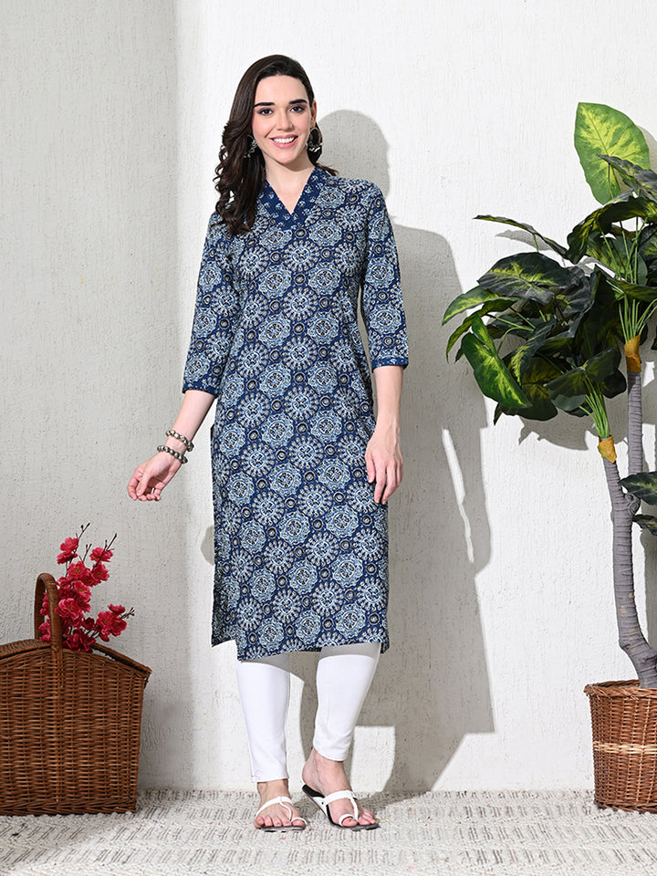 Deep Blue Ajhrak Print Cotton Kurta