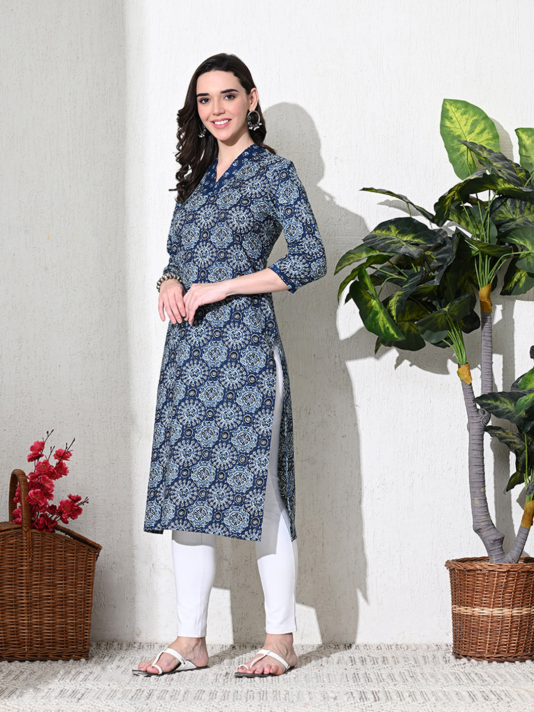 Deep Blue Ajhrak Print Cotton Kurta