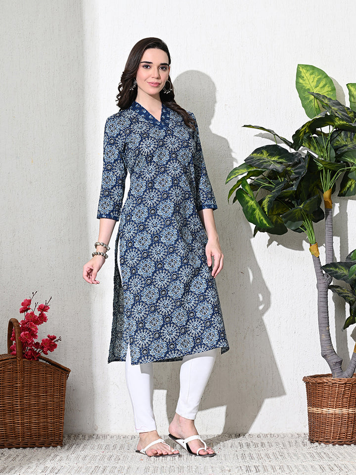 Deep Blue Ajhrak Print Cotton Kurta
