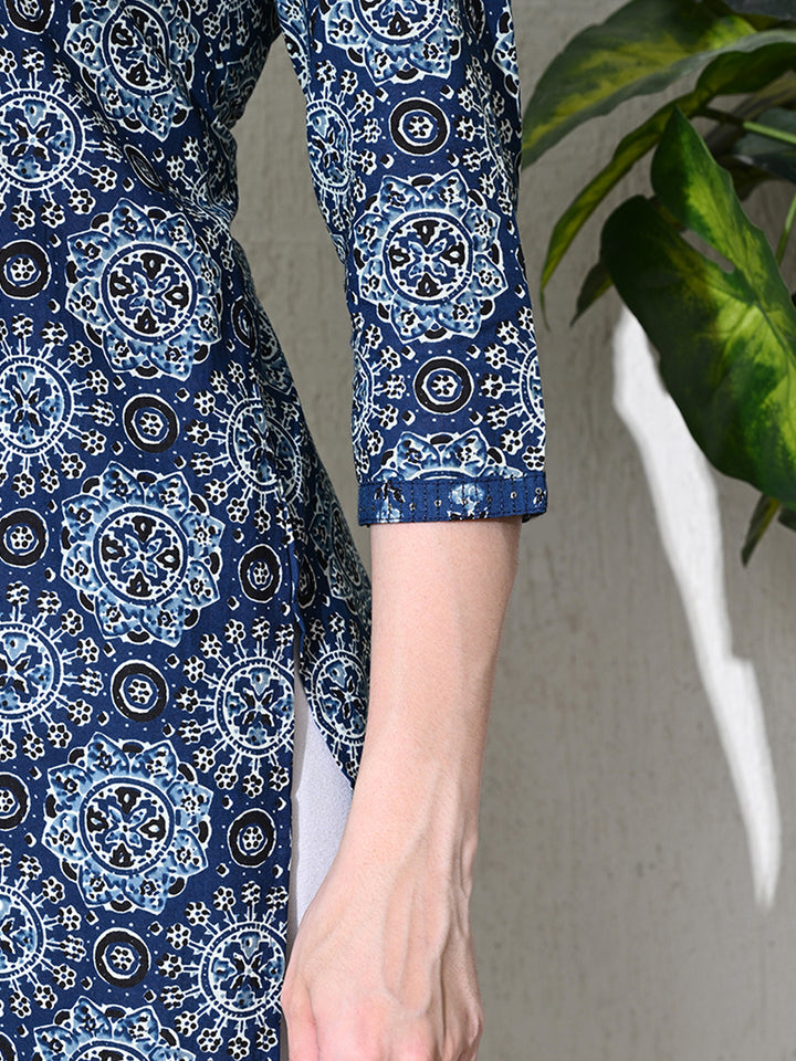 Deep Blue Ajhrak Print Cotton Kurta