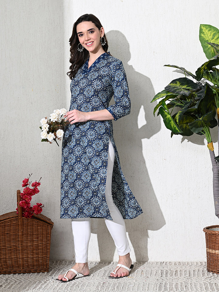 Deep Blue Ajhrak Print Cotton Kurta