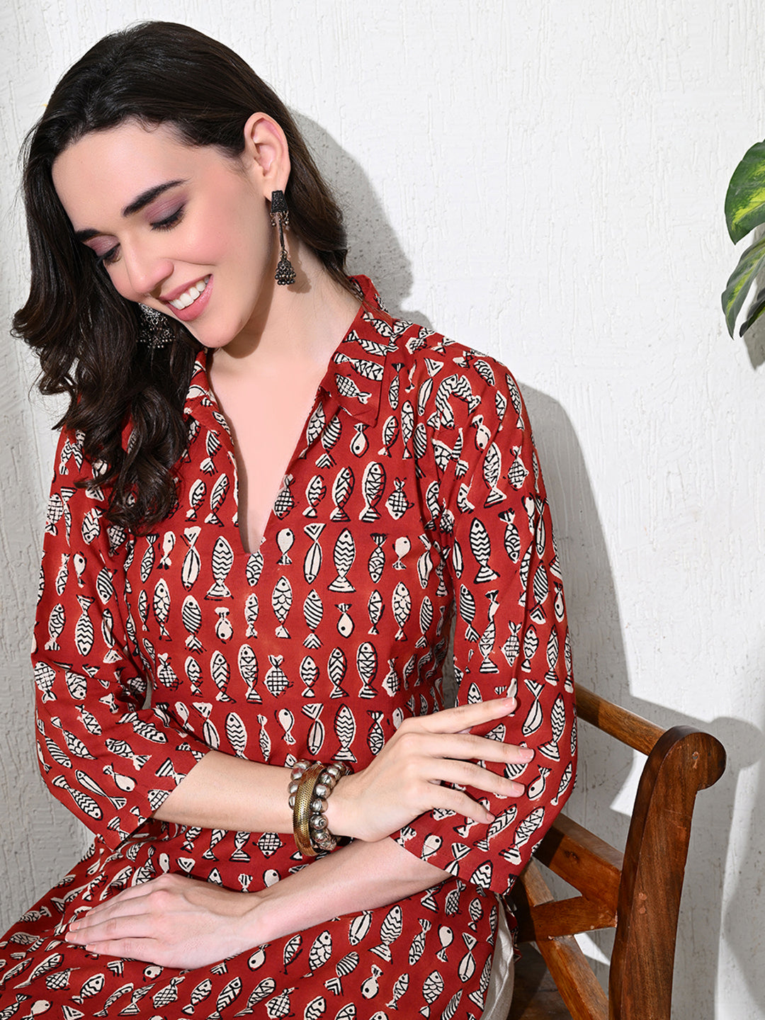 Maroon Block Print Pure Cotton Kurta
