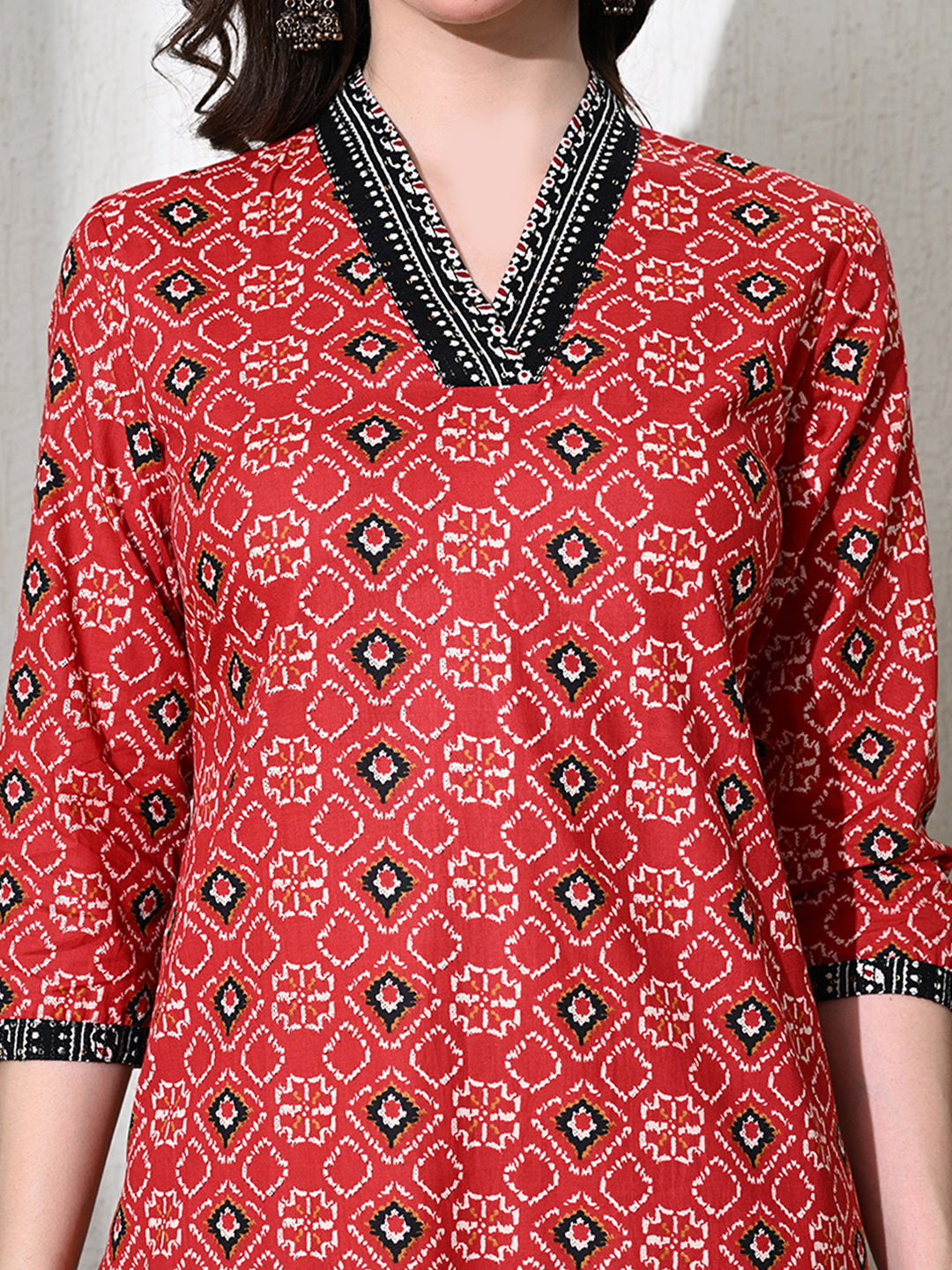 Maroon Printed Cotton Straight Kurta