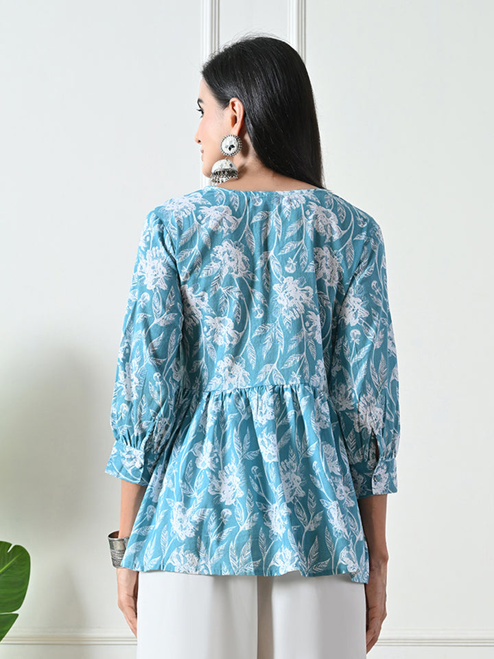 Light Blue printed Flared Top