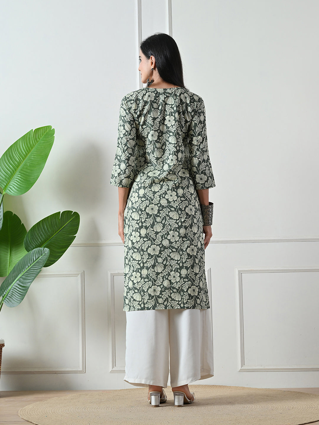 Dark Green Block Print Kurta
