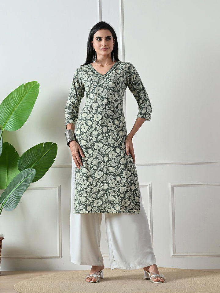 Dark Green Block Print Kurta