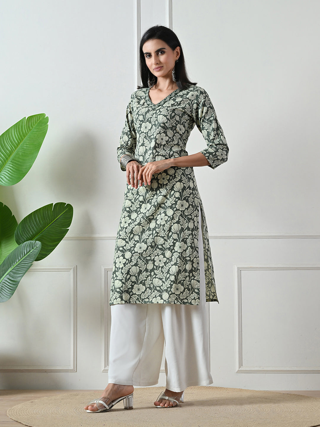 Dark Green Block Print Kurta