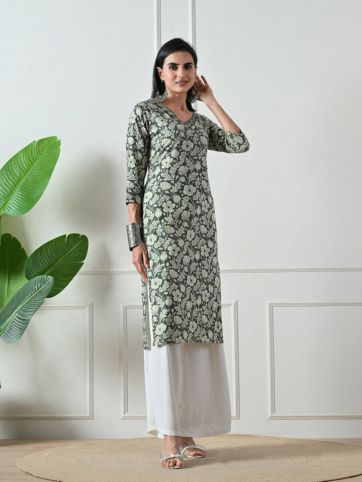 Dark Green Block Print Kurta