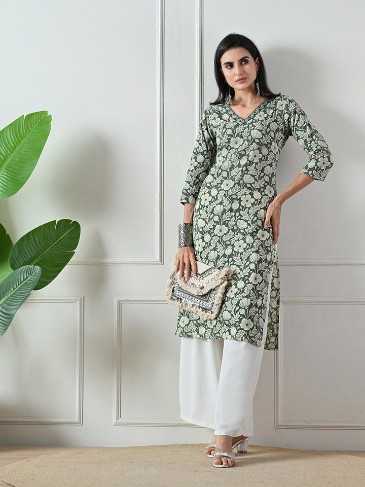 Dark Green Block Print Kurta