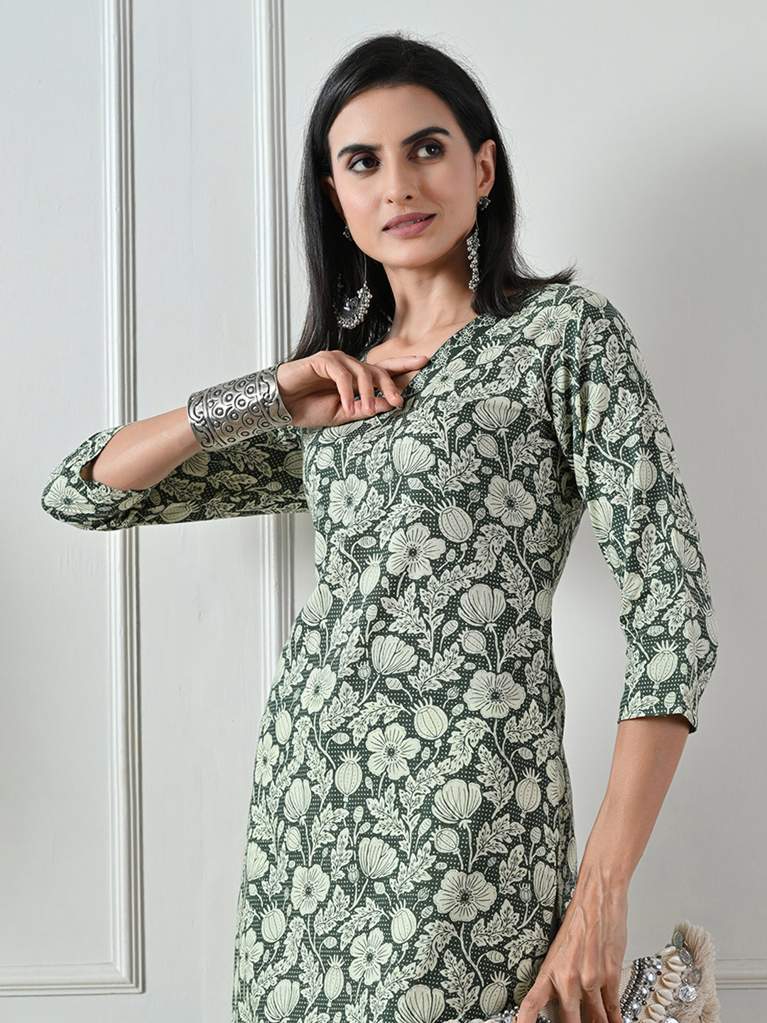 Dark Green Block Print Kurta