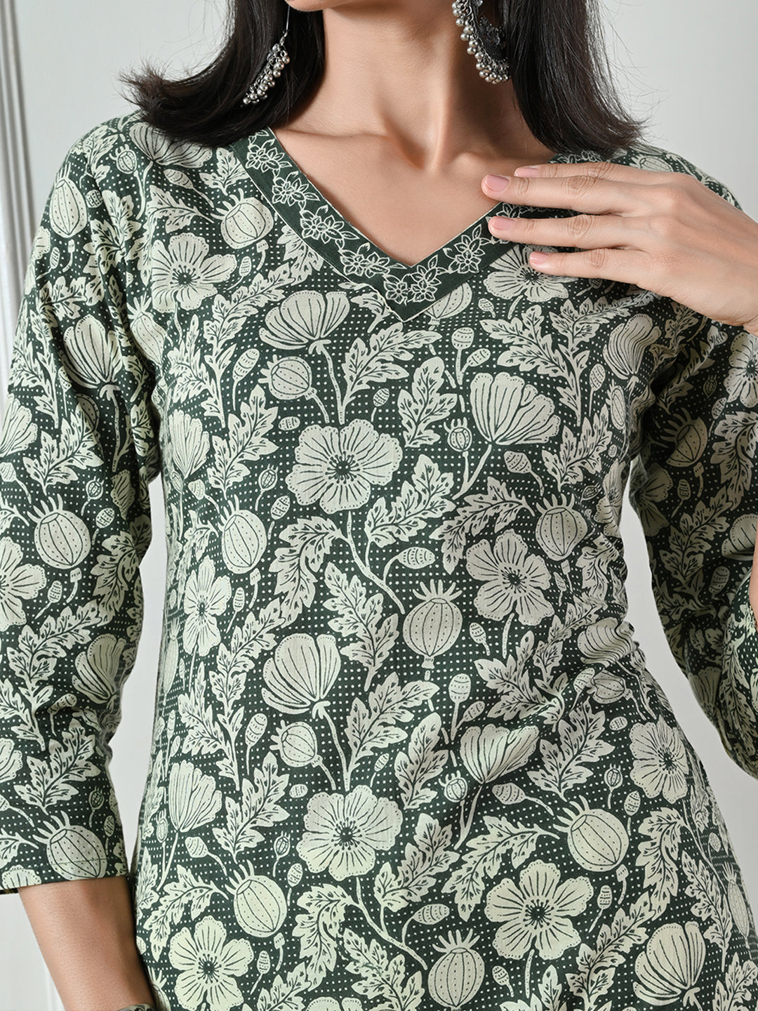 Dark Green Block Print Kurta