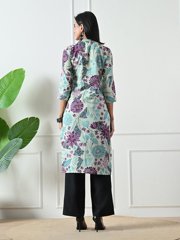 Light Green Floral Printed Kurta