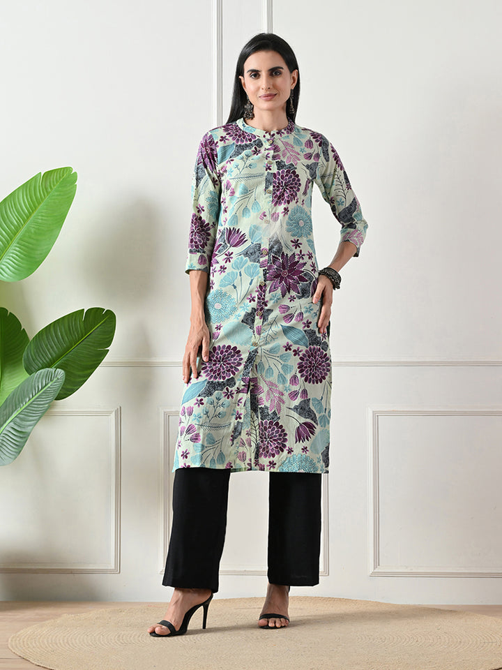 Light Green Floral Printed Kurta