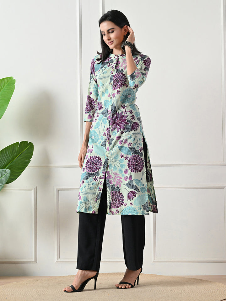 Light Green Floral Printed Kurta