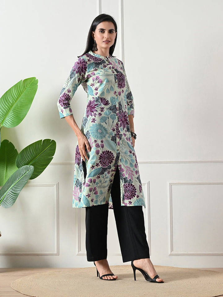 Light Green Floral Printed Kurta