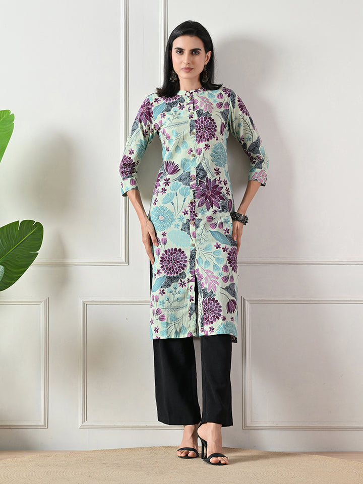 Light Green Floral Printed Kurta