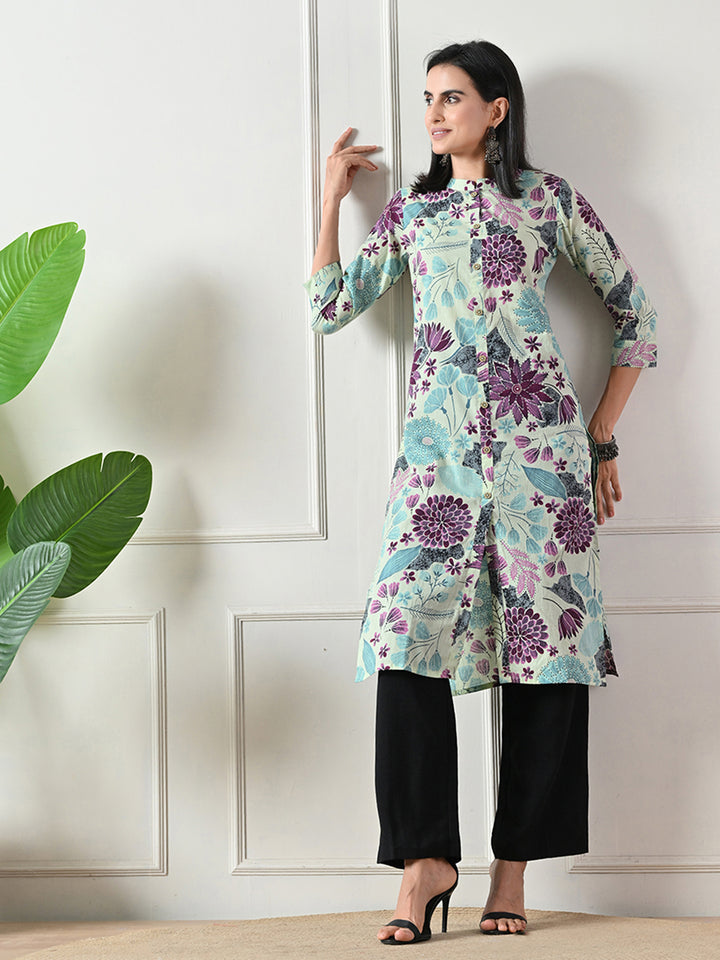 Light Green Floral Printed Kurta