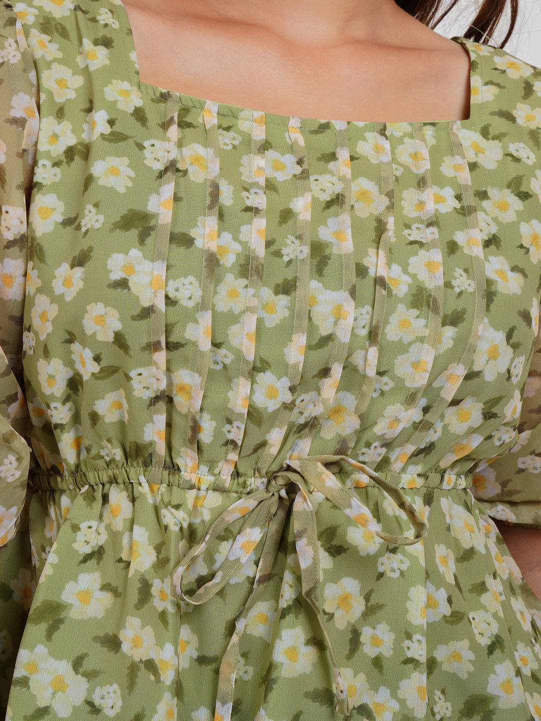 Green Printed Floral Tie up Top