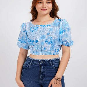 Blue floral print Crop Top