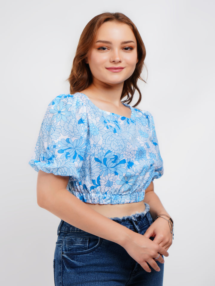 Blue floral print Crop Top