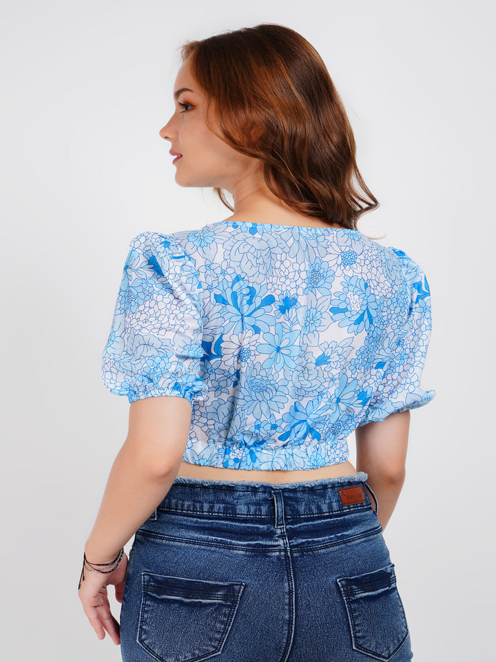 Blue floral print Crop Top