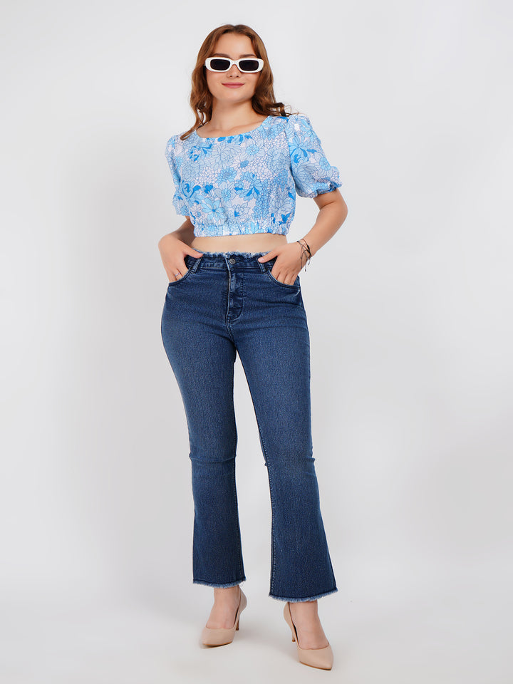 Blue floral print Crop Top